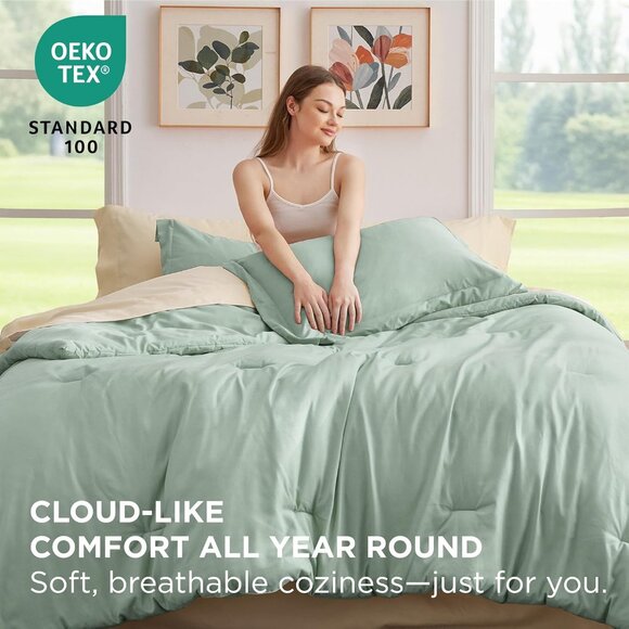 Bedsure Queen Comforter Set - 7 Pieces Sage Green Queen Bedding Set for All - Picture 5 of 6